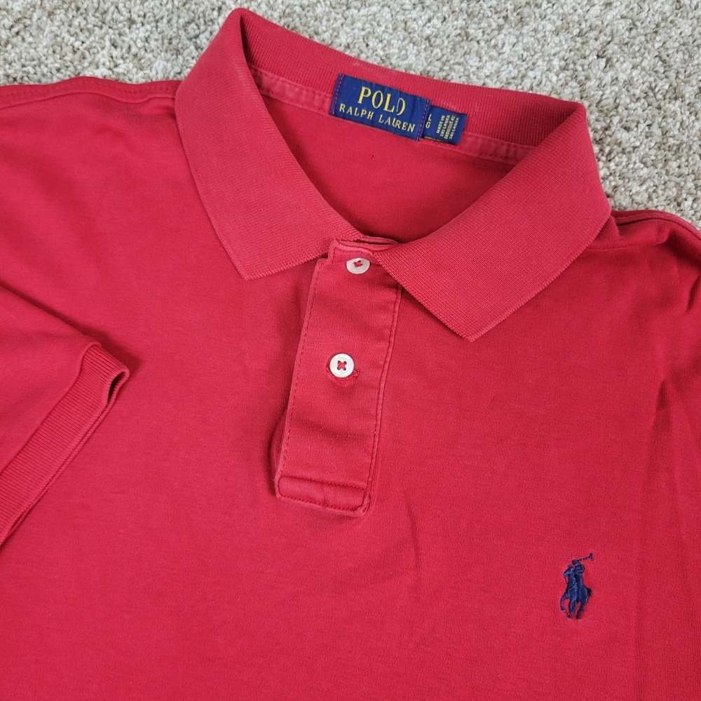 Polo Ralph Lauren Mens Large Solid Red Pony Stretch Knit Polo Short Sleeve